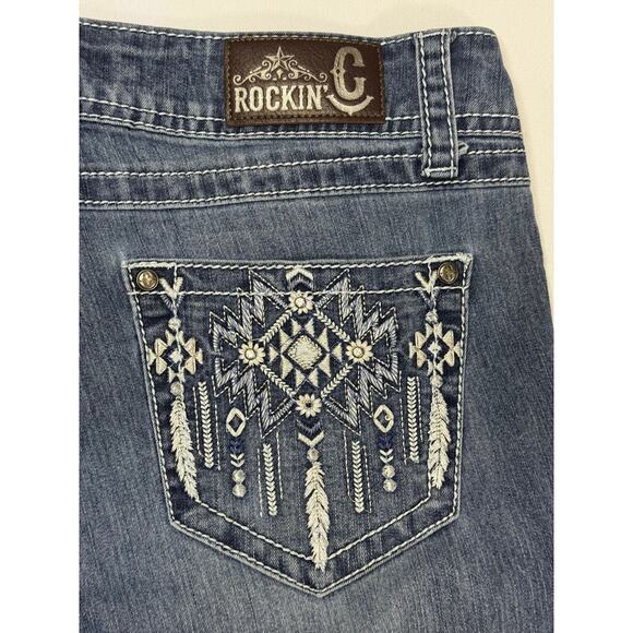 Rockin' C Women's Embroidered Pocket Bootcut Blue Denim Jeans - Size 28 (30x32) - Picture 4 of 6